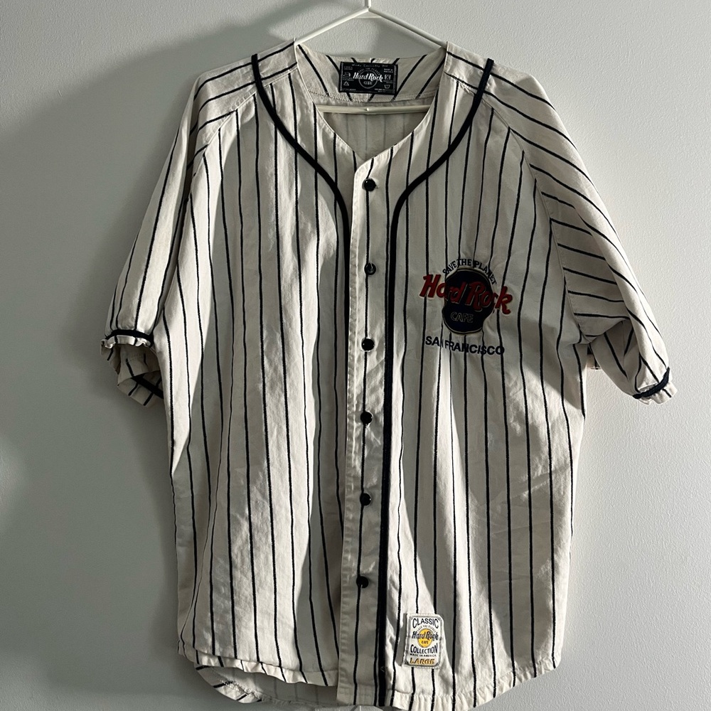 Vintage Hard Rock Cafe Jersey Large Baseball Pinstripe RARE